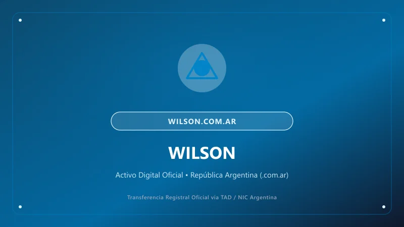 Identidad visual y presentación comercial del nombre de dominio wilson.com.ar en venta